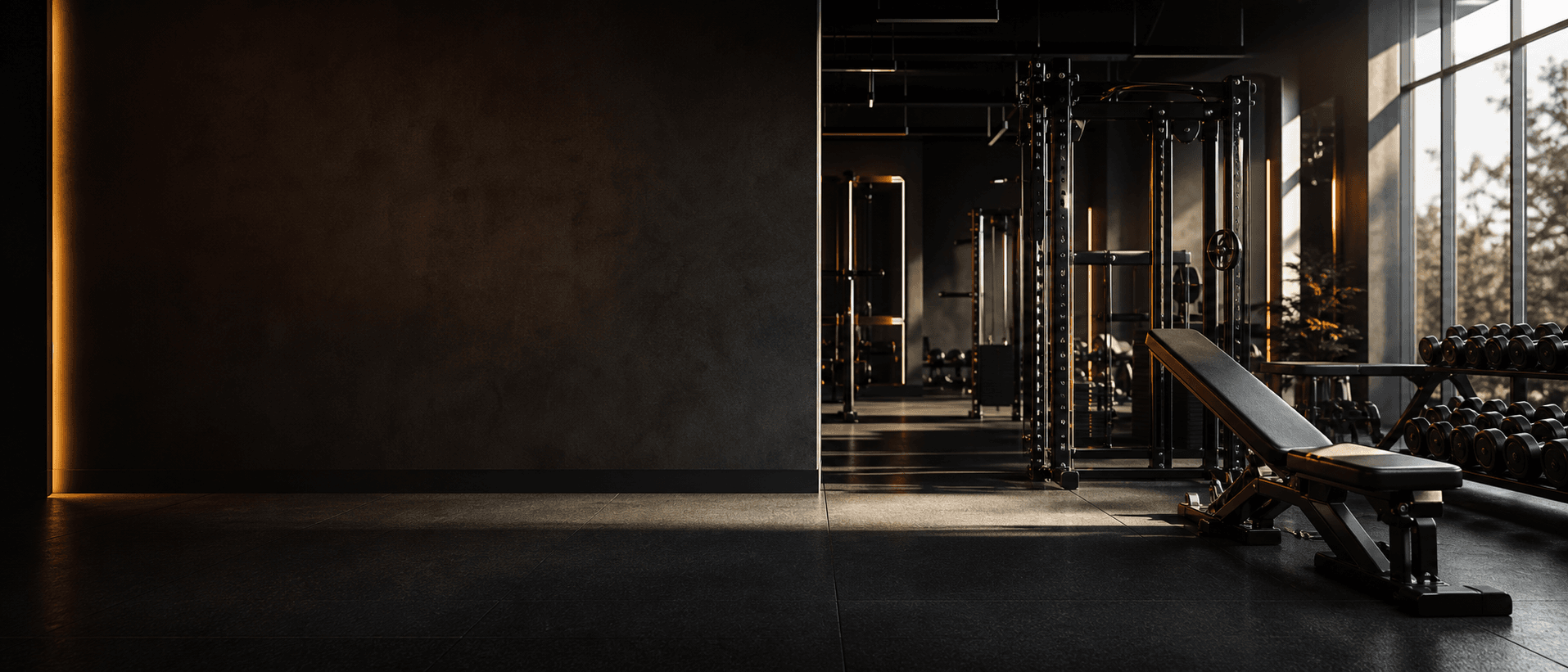 Illustrative fitness gym scene in bold cinematic style (decorative, not the actual business)