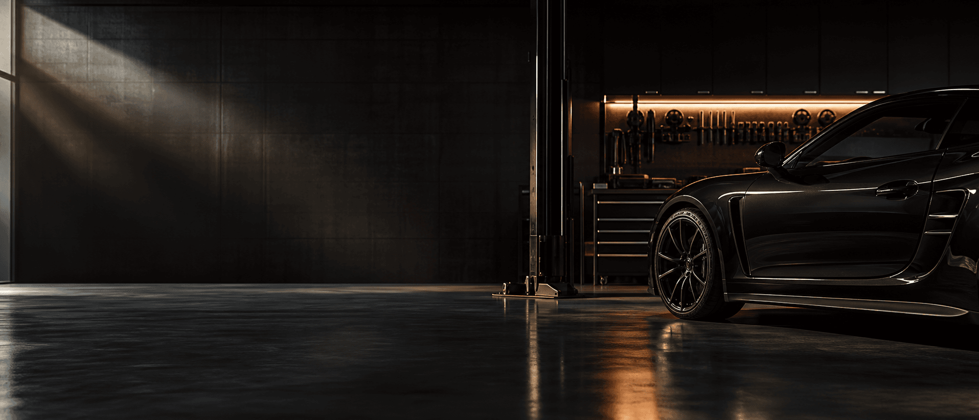 Illustrative auto scene in bold cinematic style (decorative, not the actual business)