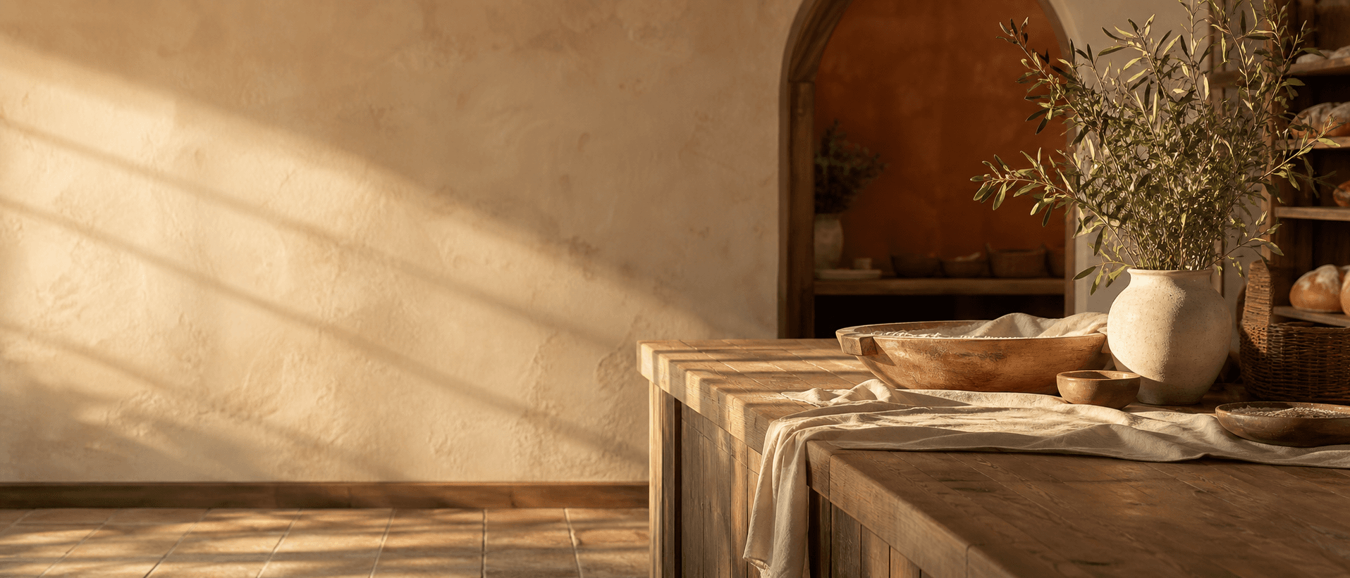 Illustrative bakery scene in warm editorial style (decorative, not the actual business)