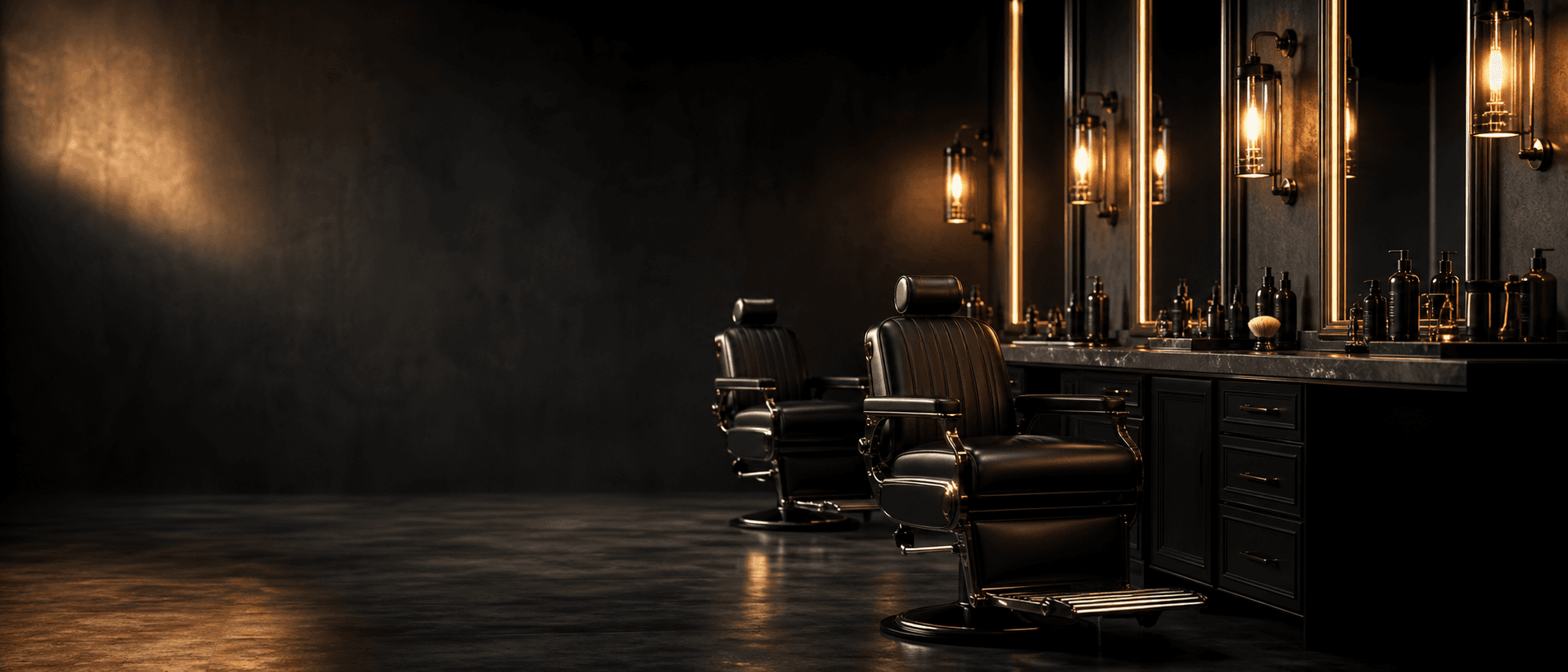 Illustrative beauty barber scene in bold cinematic style (decorative, not the actual business)