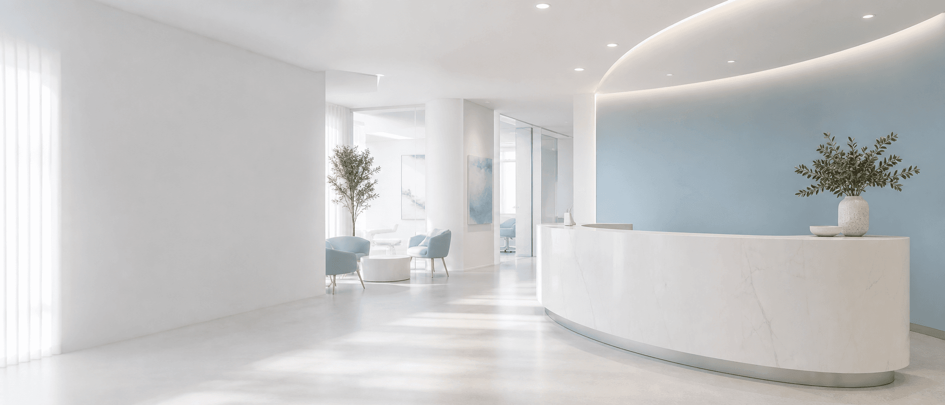 Illustrative dentist scene in modern clean style (decorative, not the actual business)