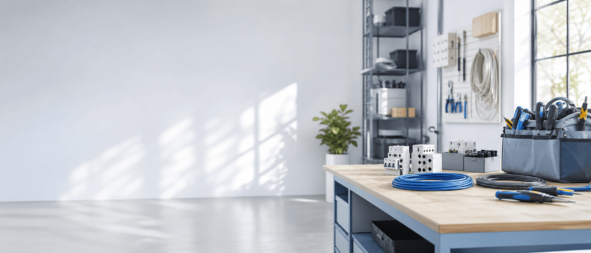 Illustrative electrician scene in modern clean style (decorative, not the actual business)